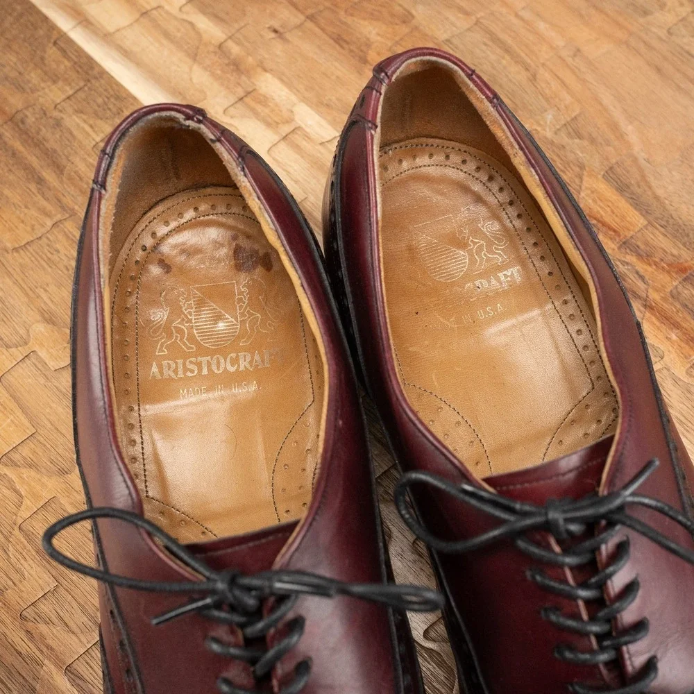 Burgundy JOHNSTON & MURPHY Wingtip Brogue Aristocraft Oxford Shoes 10 D/B